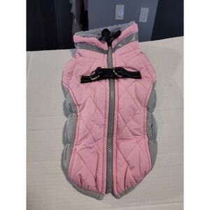 Pink Quilted Zip Puffer Reflective Dog Jacket Size Small 12"Chest 9.5" Back NWOT